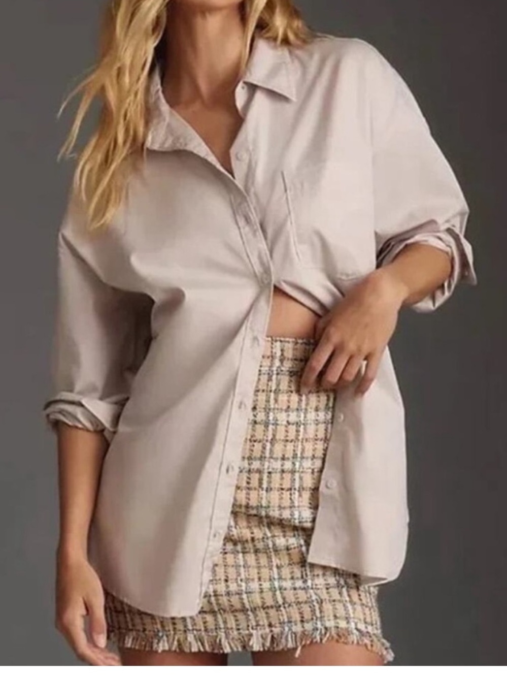 Anthropologie Maeve The Bennet Buttondown Shirt Dusty Lilac Taupe XS